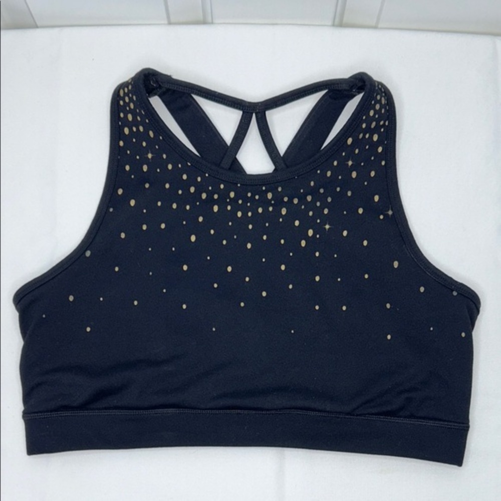 GAIAM Midnight Black Strappy Racerback Sports Bra with Gold Dots Size Large